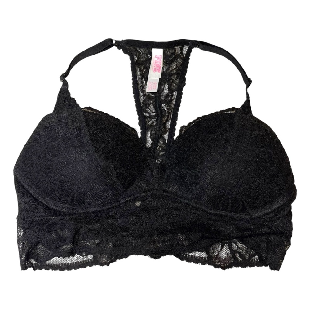 Victoria’s Secret PINK Black Lace Push Up‎ Racerback Bra Size XS